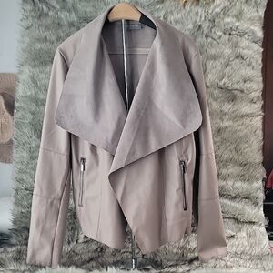 Bagatelle Tan  Faux Leather Open Front Jacket